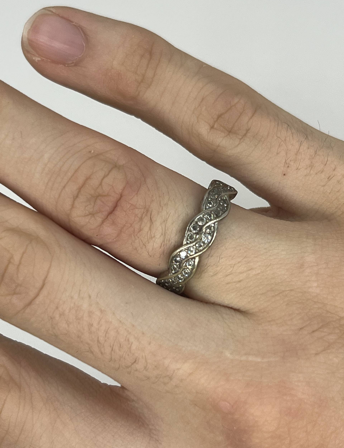 925 Sterling Silver Clear Stone Twist Ring – Braided Band Design