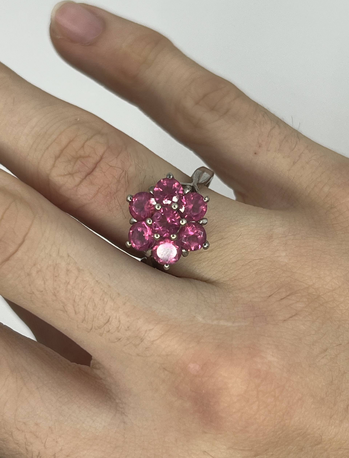 925 Sterling Silver Pink Stone Cluster Ring – Floral Multi-Stone Design