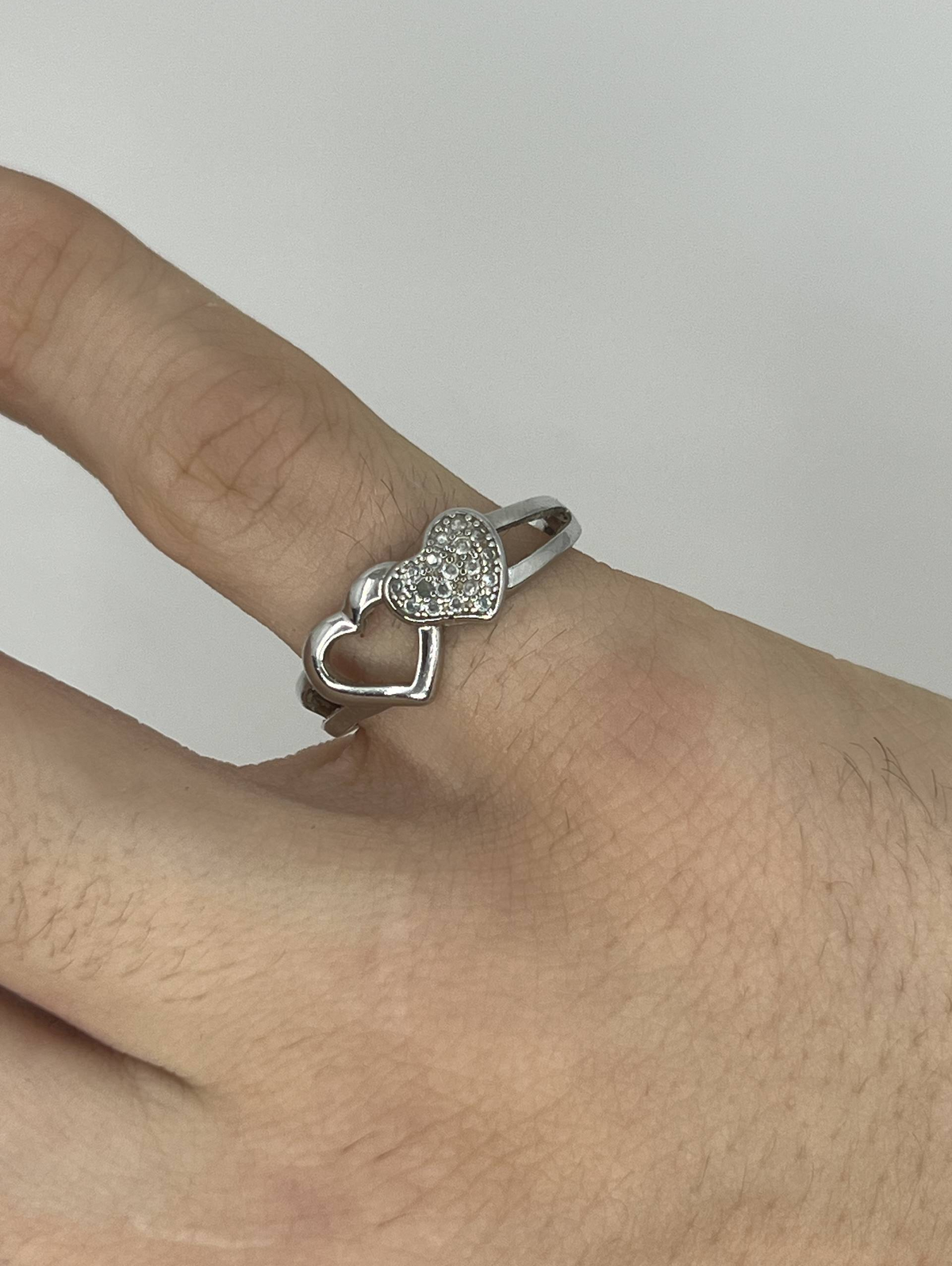 925 Sterling Silver Double Heart Ring – Clear Stone Heart Design