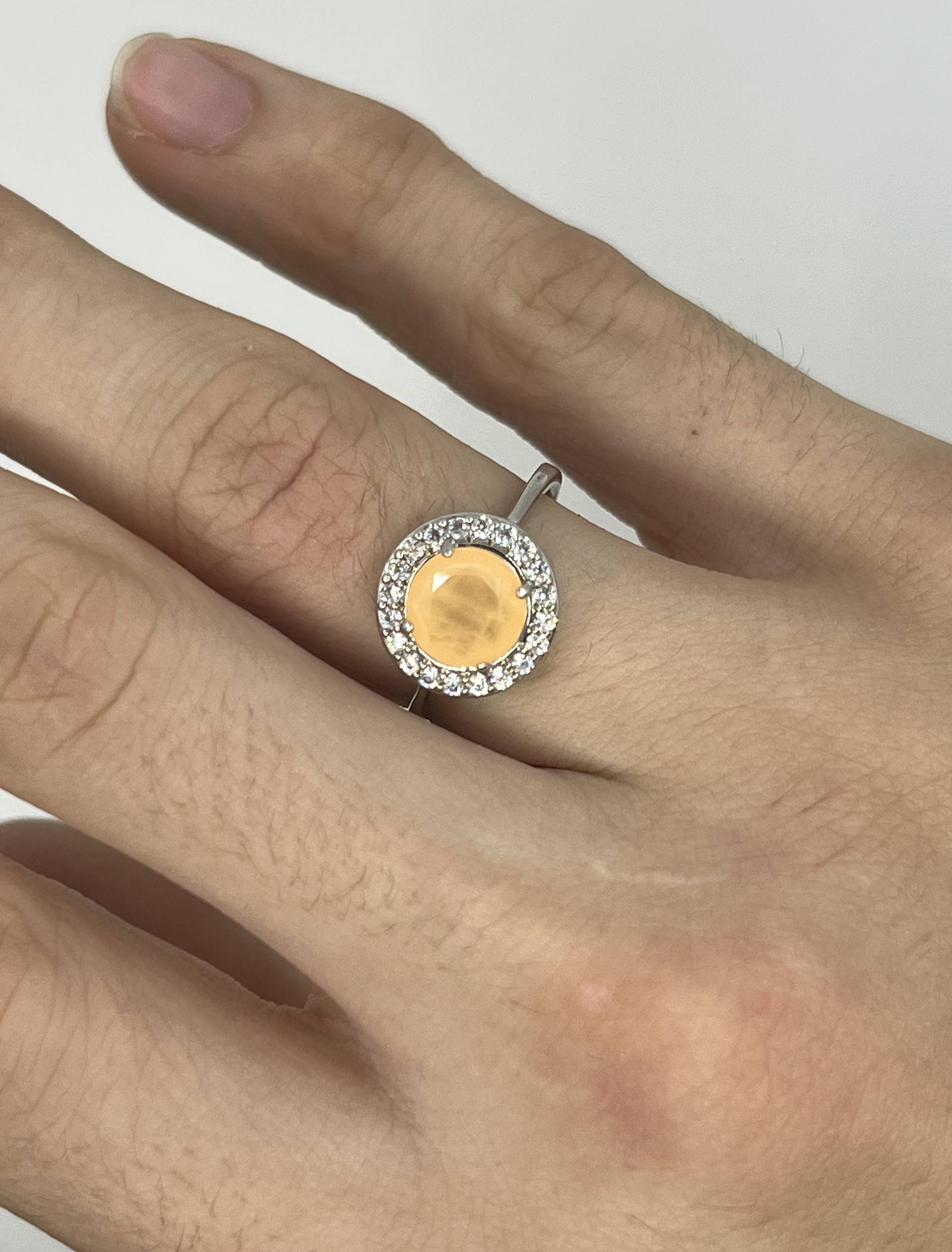 925 Sterling Silver Yellow Stone Halo Ring – Clear Stone Surround