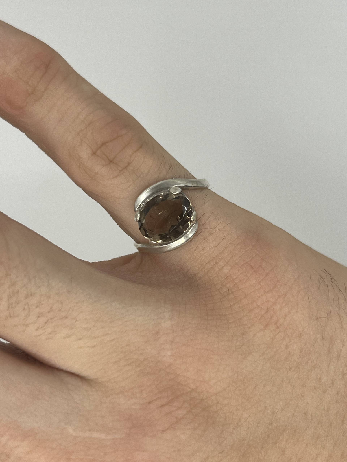 925 Sterling Silver Smoky Brown Oval Stone Ring – Modern Swirl Setting