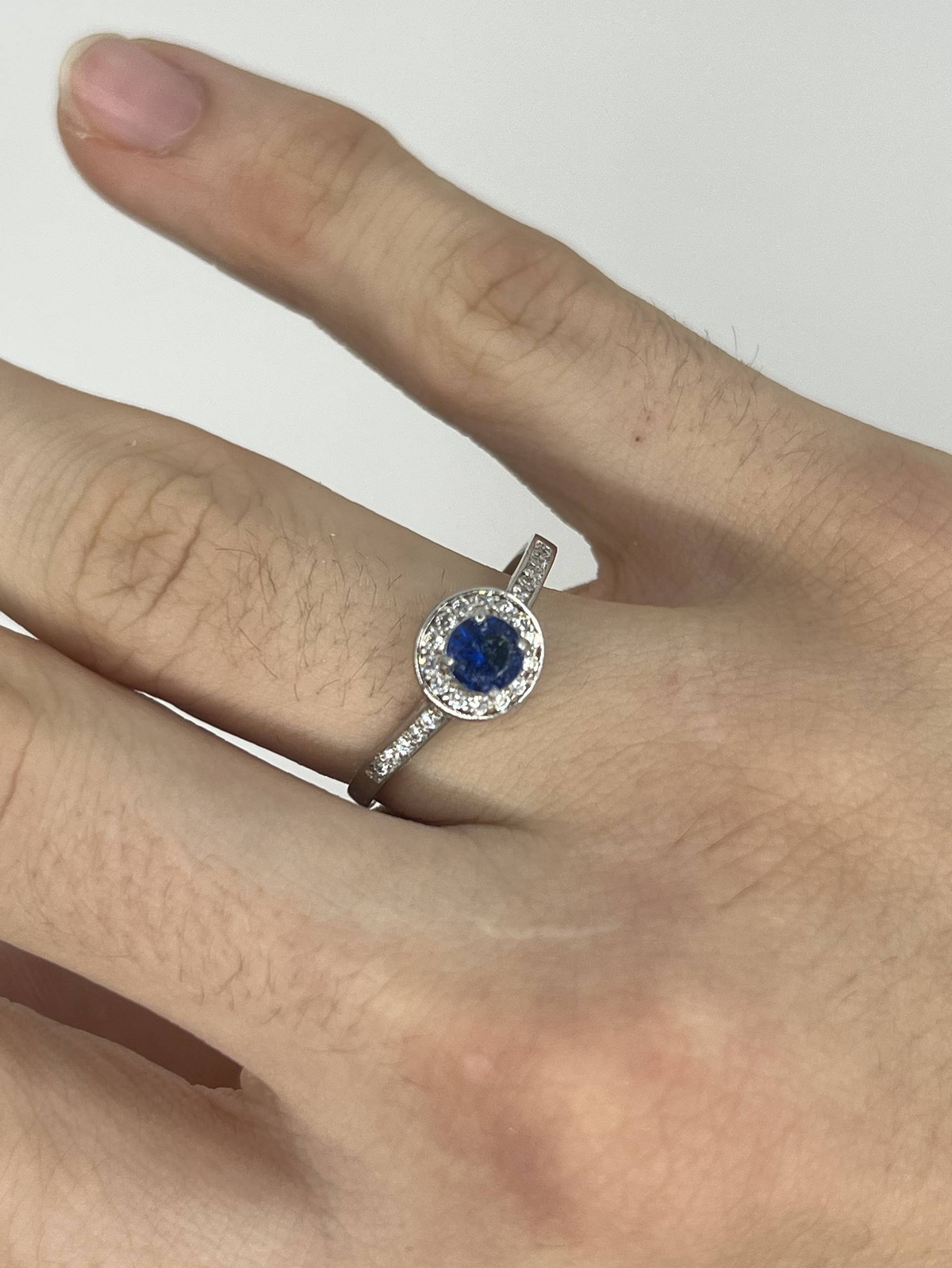 925 Sterling Silver Blue & Clear Stone Halo Ring