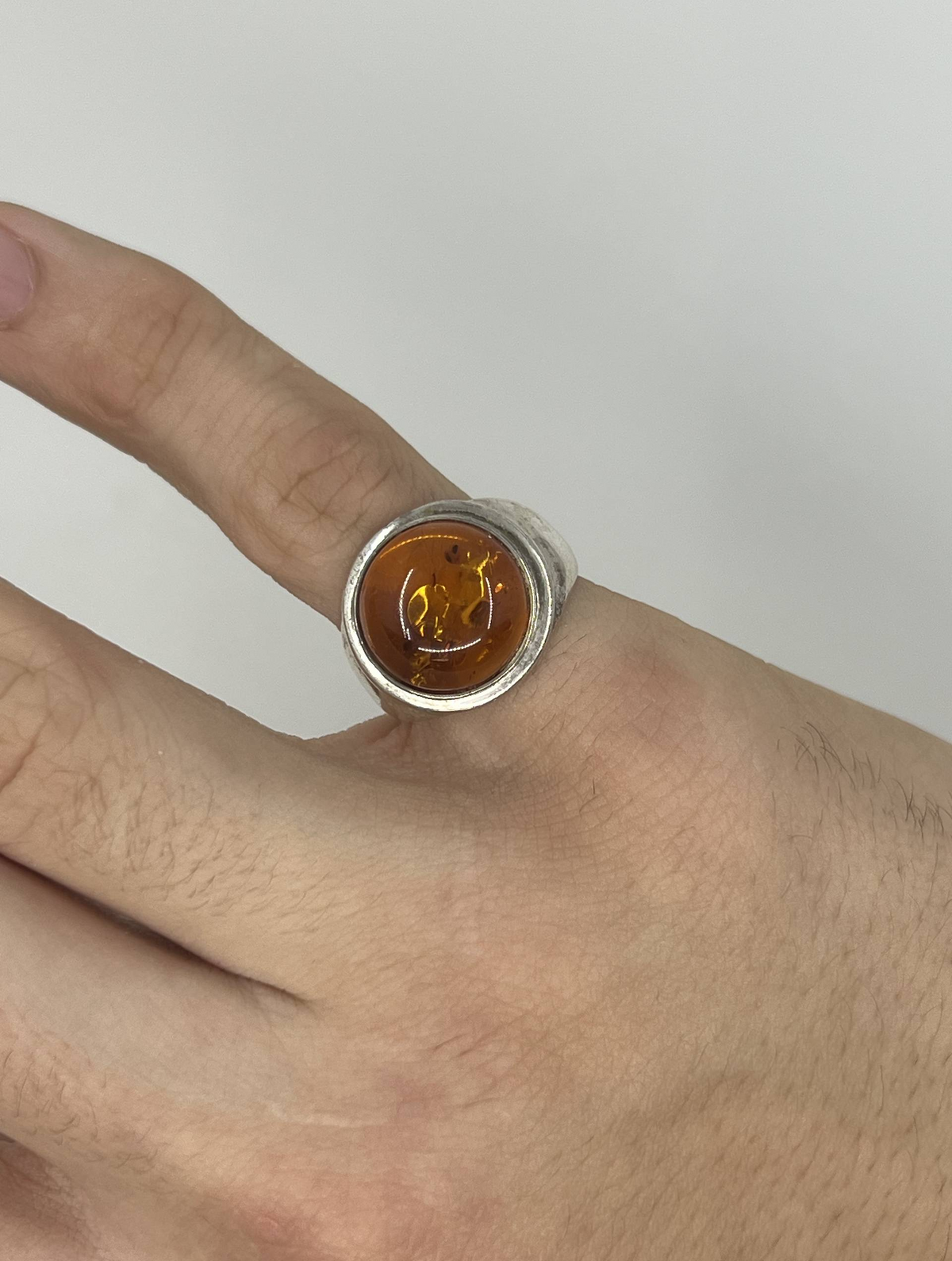 925 Sterling Silver Amber Cabochon Statement Ring