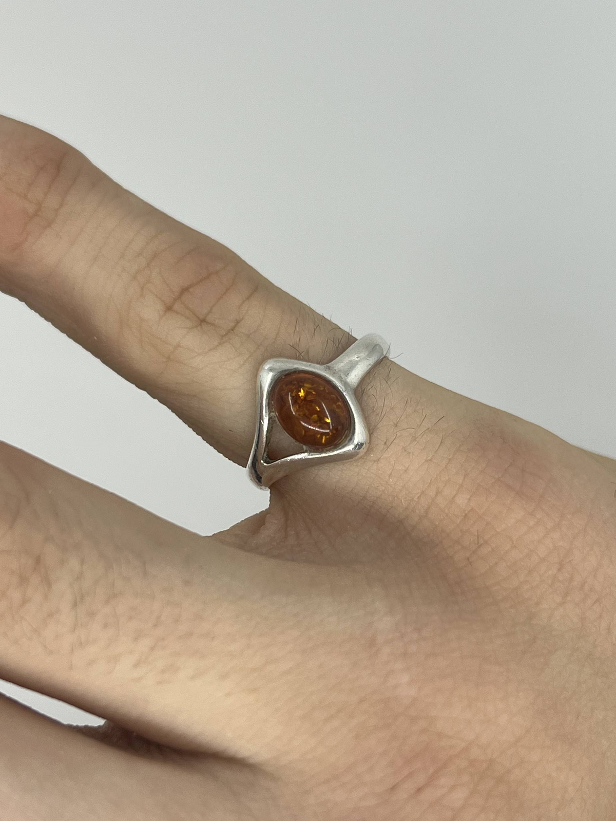 925 Sterling Silver Amber Cabochon Ring – Size L½