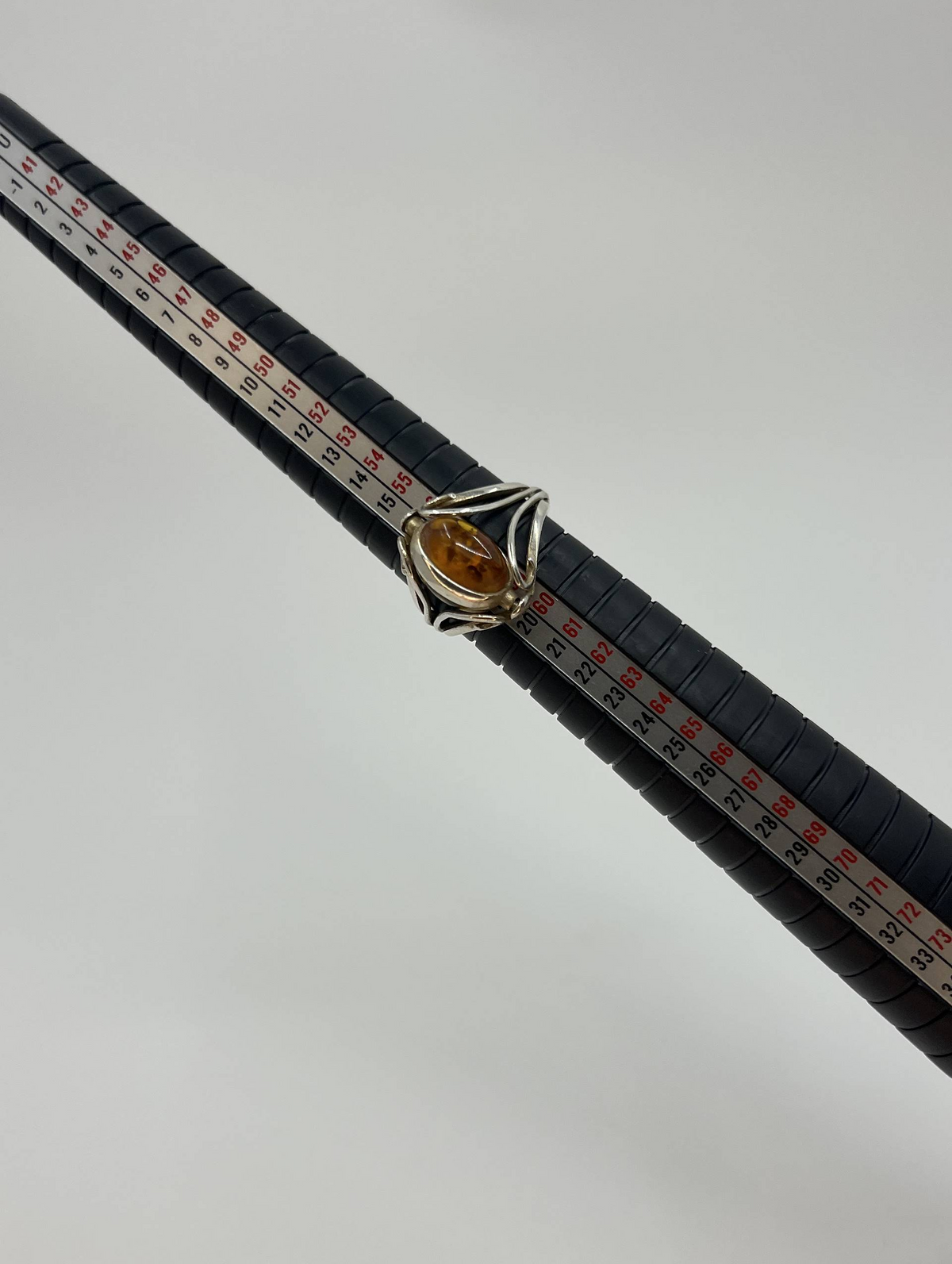 925 Sterling Silver Amber Cabochon Art Nouveau Style Ring