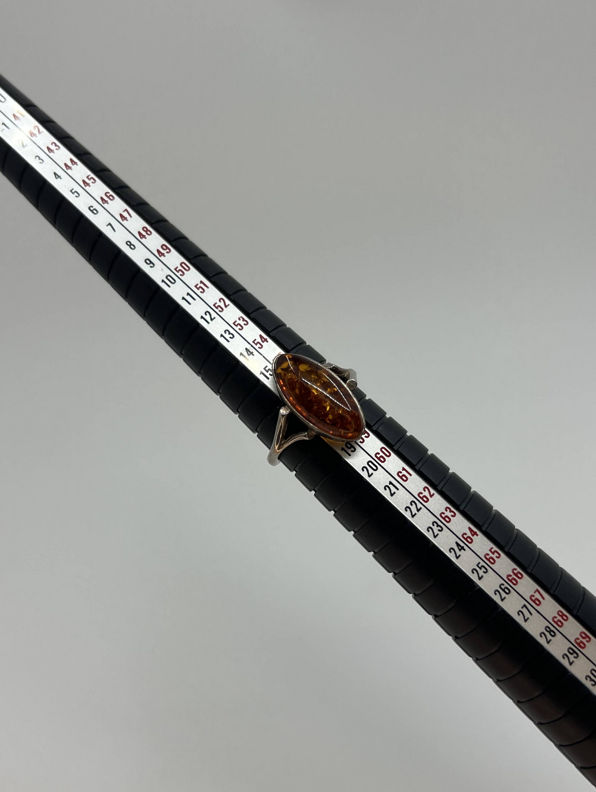 925 Sterling Silver Marquise Amber Ring – Size Q½