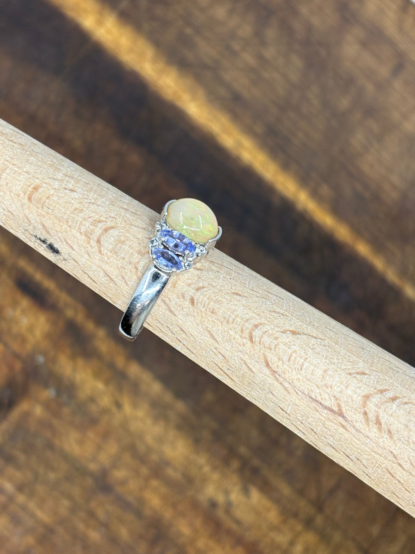 Welo Opal & Tanzanite Sterling Silver Ring