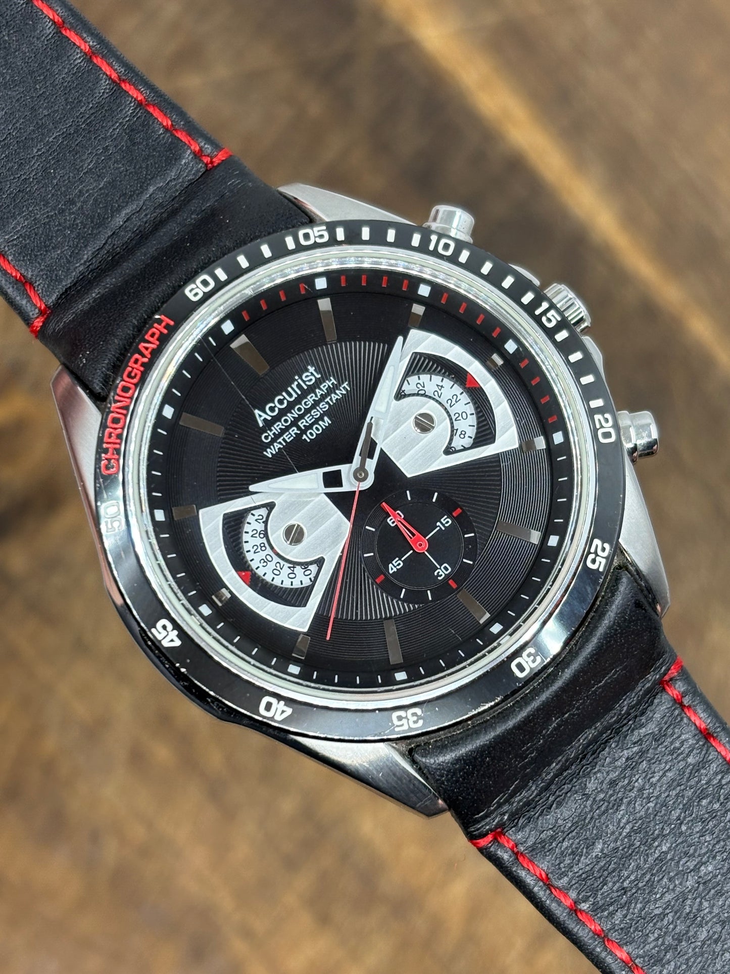 Accurist Chronograph – Black Dial with Red Accents