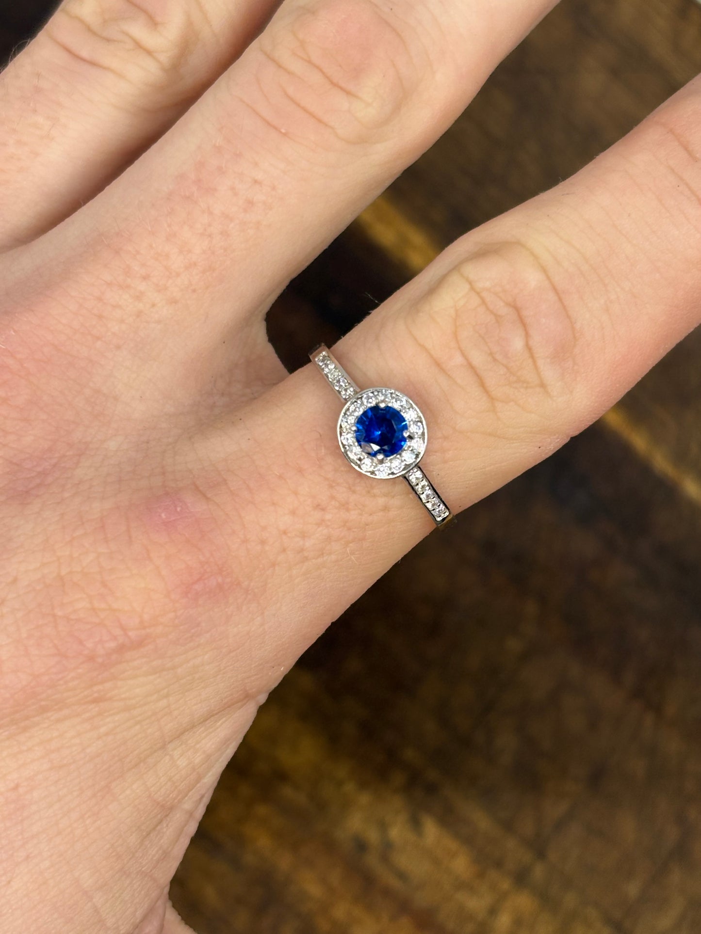 Sterling Silver Blue Stone Halo Ring