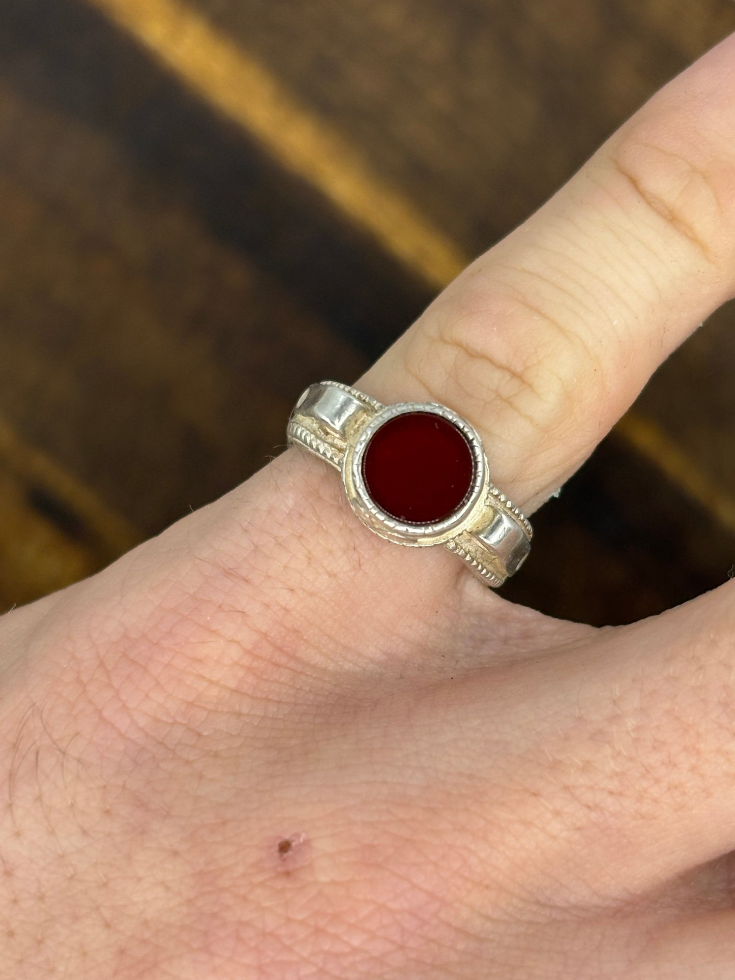Sterling Silver Red Cabochon Ring