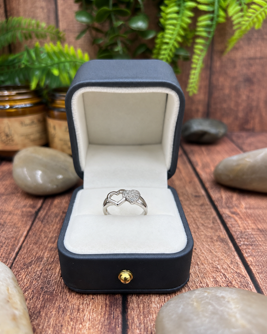 925 Sterling Silver Double Heart Ring – Clear Stone Love Ring