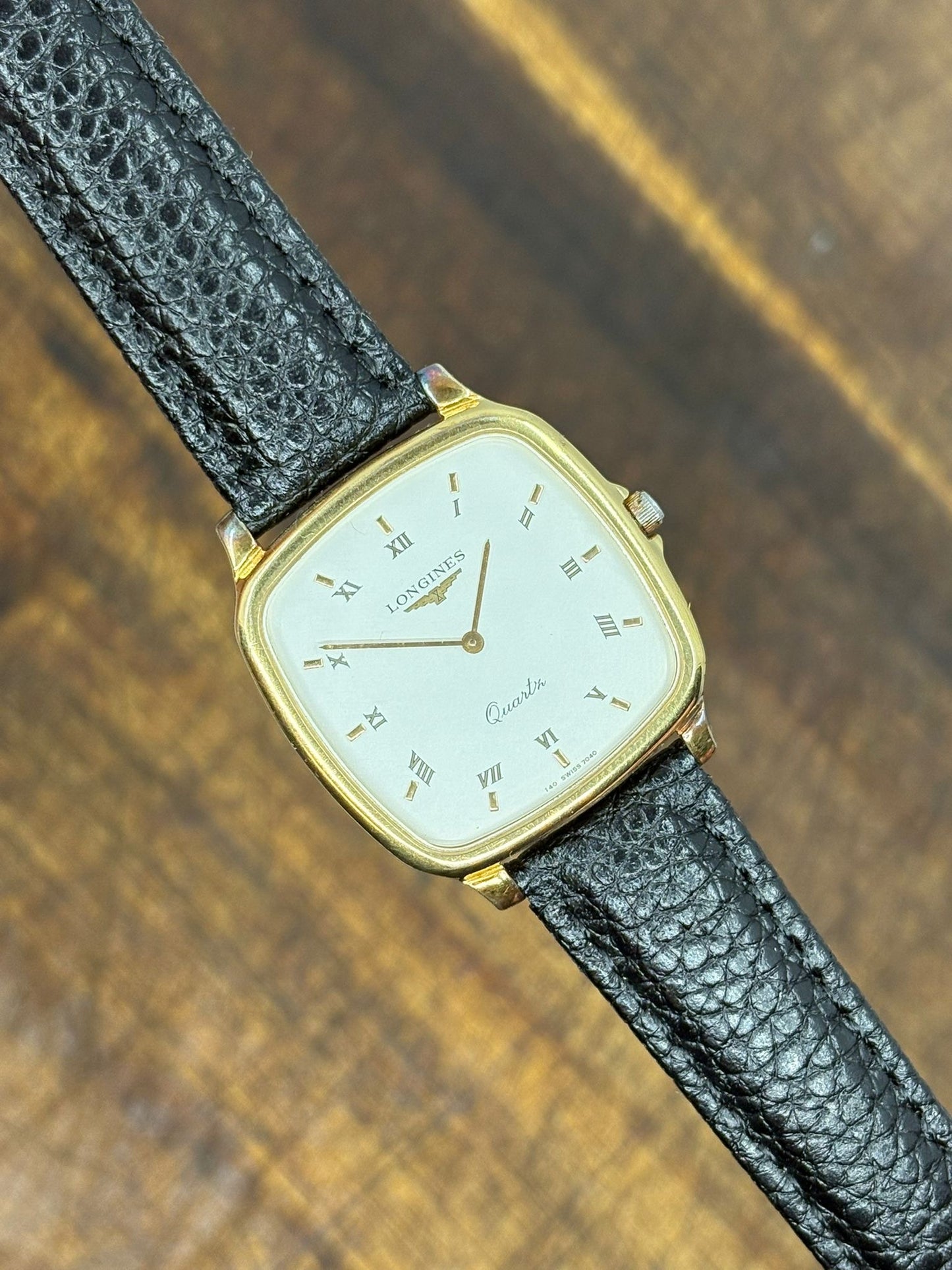 Longines Quartz Cushion Case – White Dial (Leather Strap)