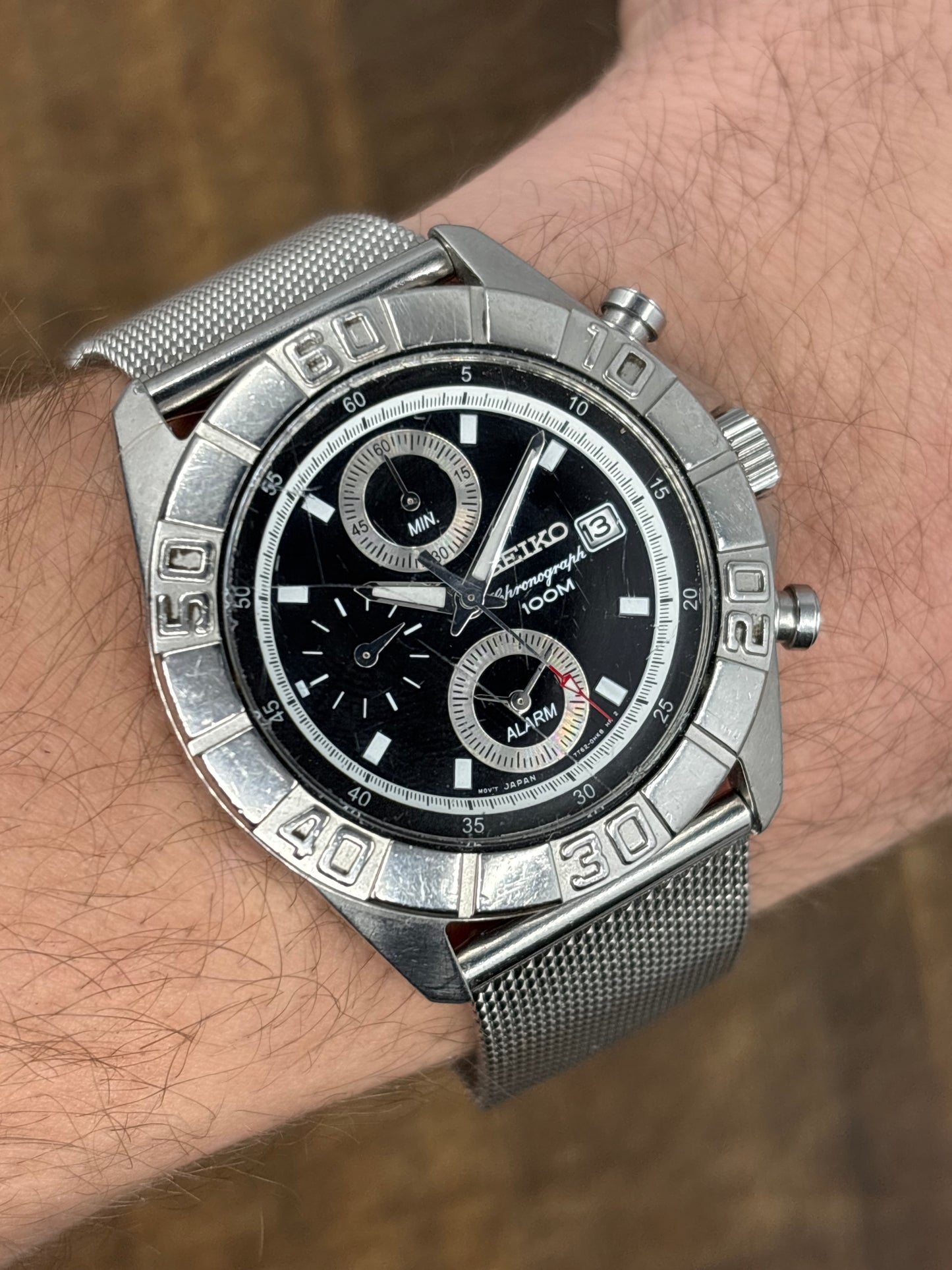 Seiko Chronograph Alarm 100M – Black Dial – Quartz Sports Watch