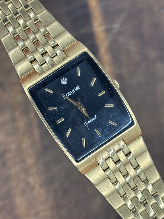 Accurist Diamond Quartz – Black Dial, Gold-Tone Bracelet