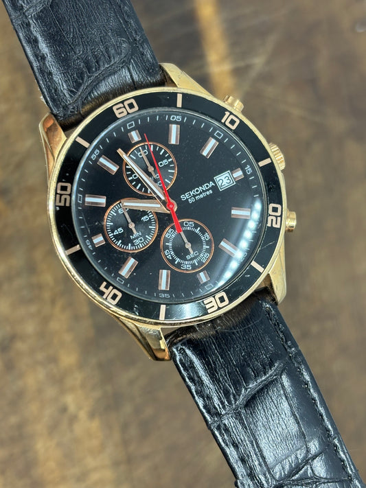 Sekonda Chronograph – Black Dial, Gold Case