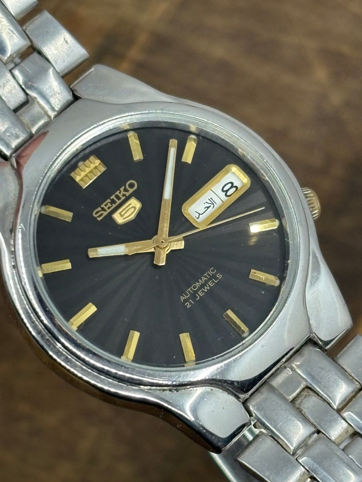 Seiko 5 Automatic (Black Dial, Arabic Day Wheel)