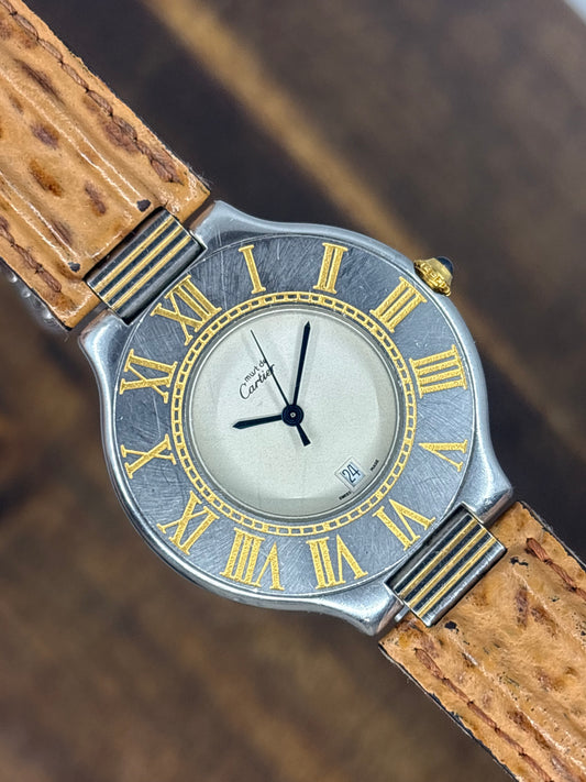 Cartier 21 jumbo date vintage watch original strap and buckle