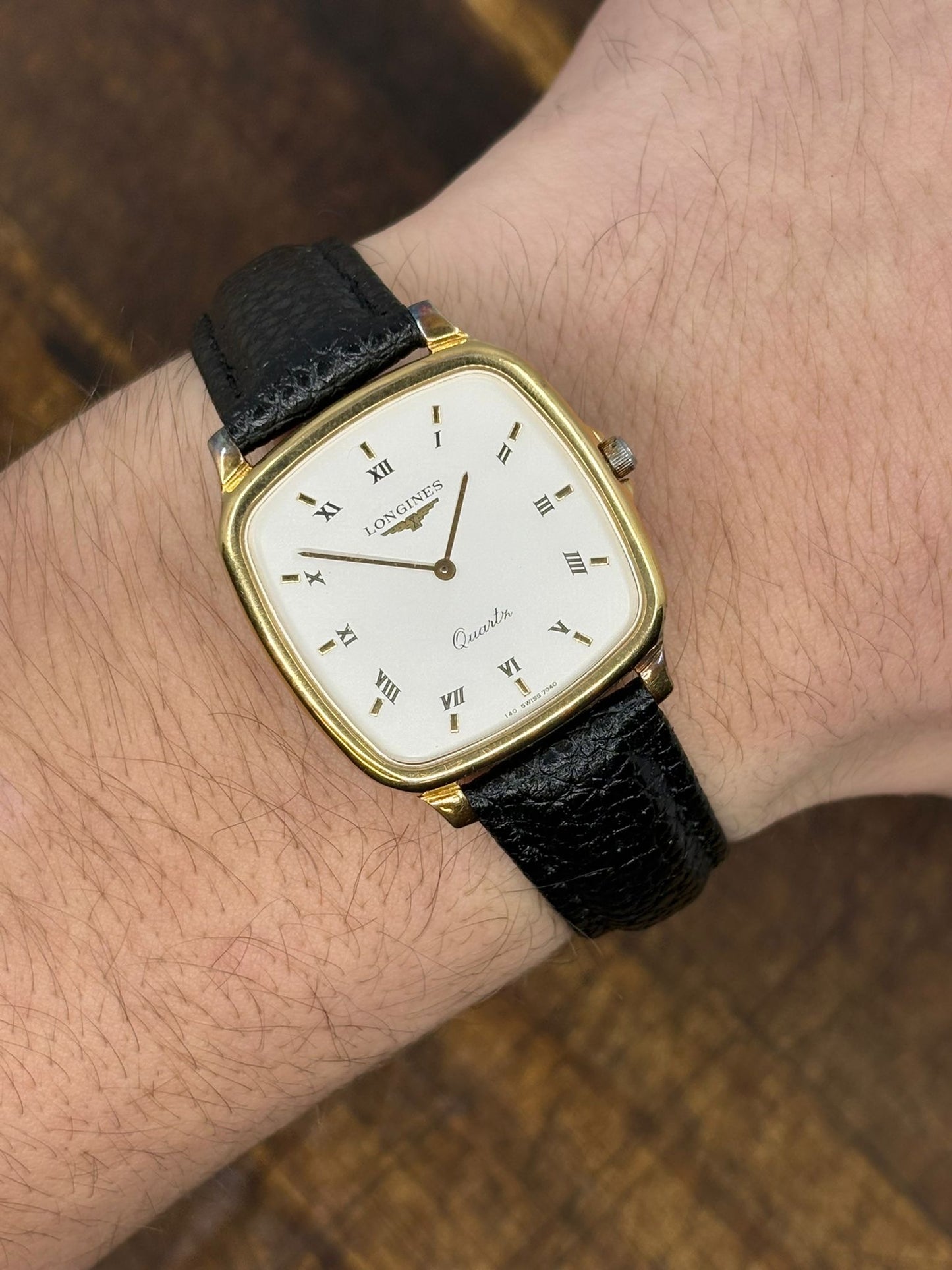 Longines Quartz Cushion Case – White Dial (Leather Strap)