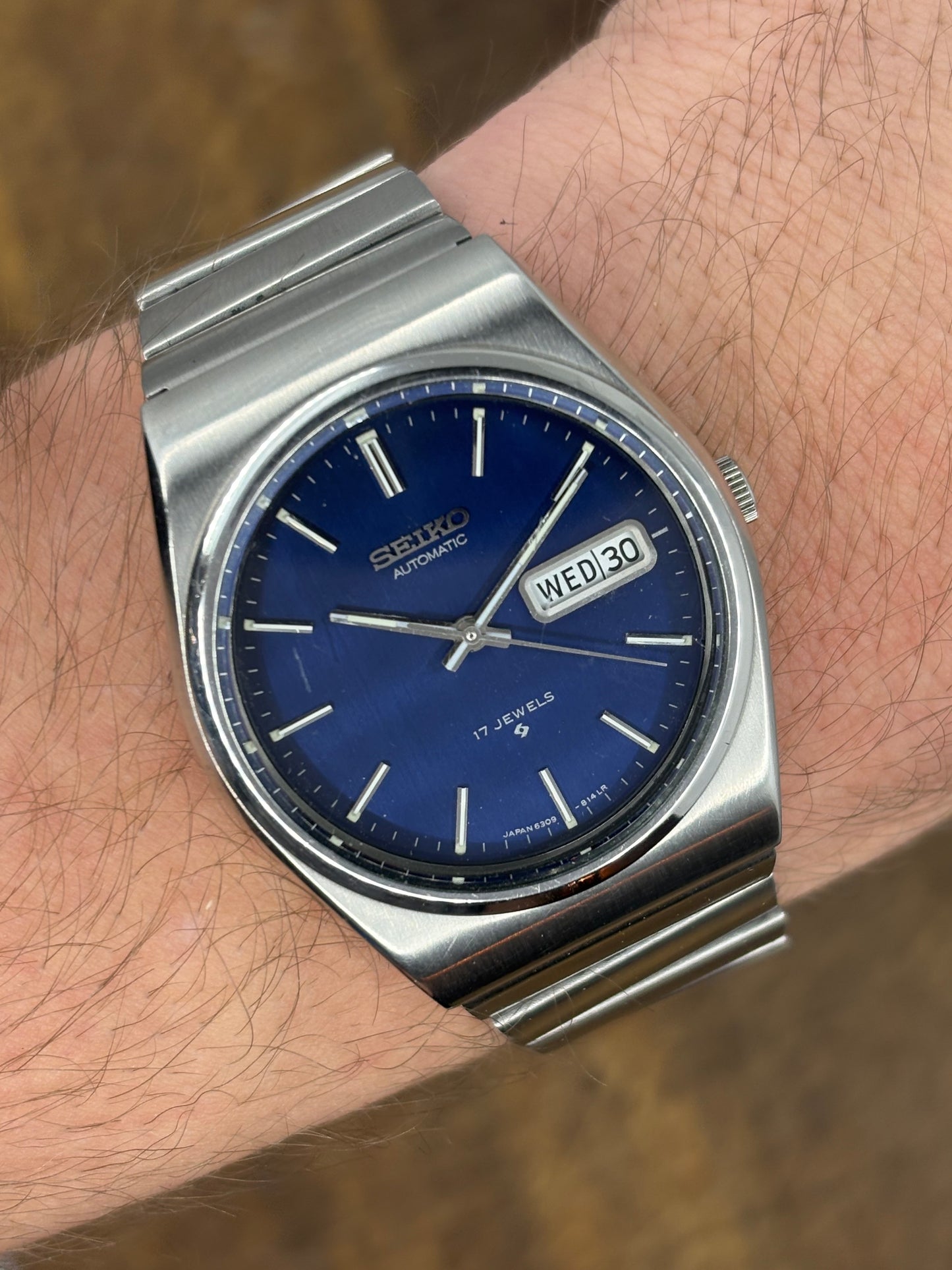 Seiko 5 Automatic Watch Vintage Blue Dial Stainless Steel Bracelet Men’s Japan Made