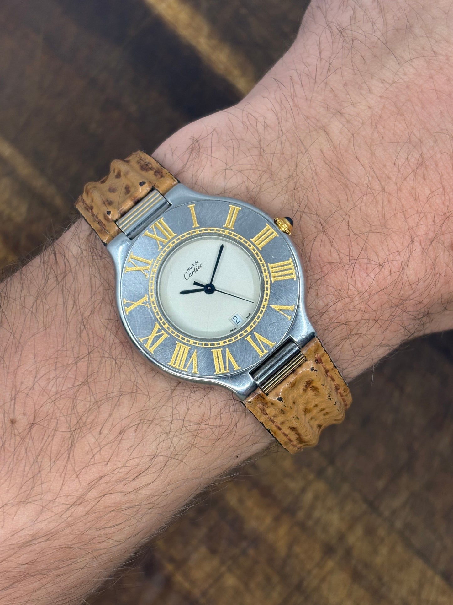 Cartier Must 21 – Two-Tone Roman Bezel – Leather Strap
