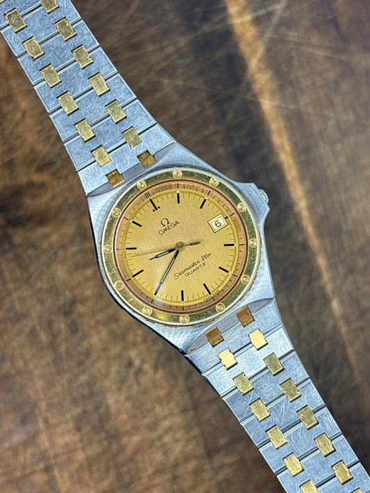 Omega Seamaster 120 “Alvéoles” Quartz Watch Two-Tone Rare Honeycomb Bezel 1980s