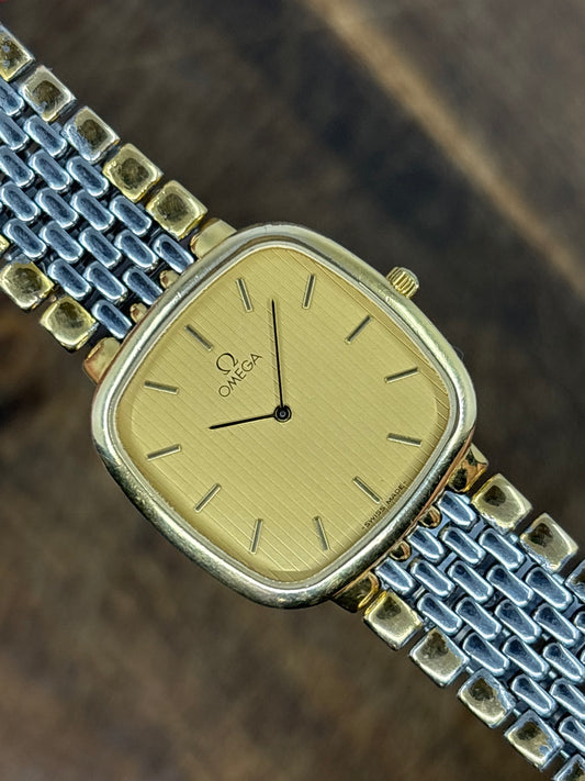 Omega Dress Watch – Gold-Tone Square Case (Two-Tone Bracelet)