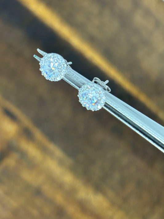 Sterling Silver Cubic Zirconia Halo Stud Earrings