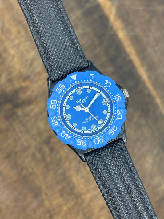 Gruen Diver-Style Quartz Watch – Blue Bezel – 5 ATM – Japan Movement
