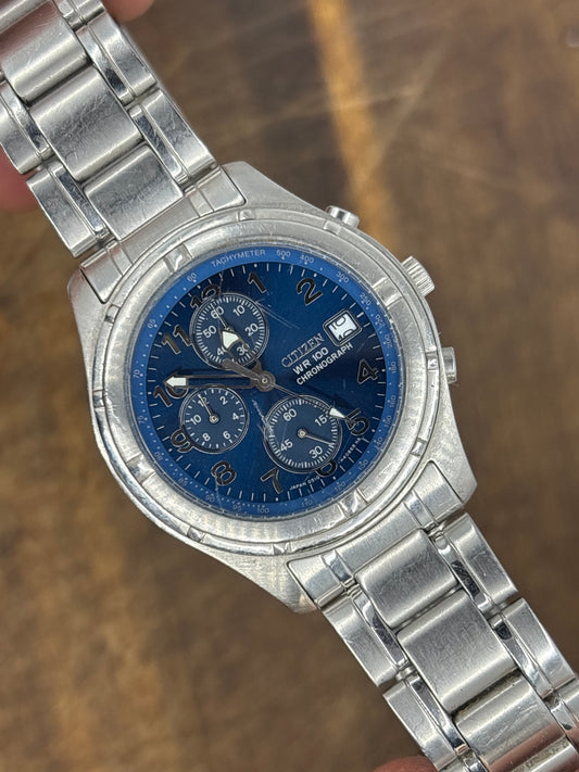 Citizen WR100 Chronograph – Blue Dial, Stainless Steel