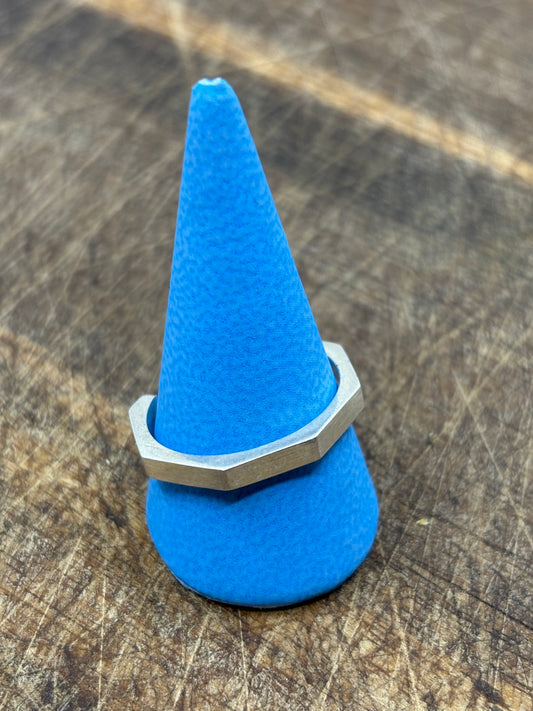 Hexagonal solid silver ring