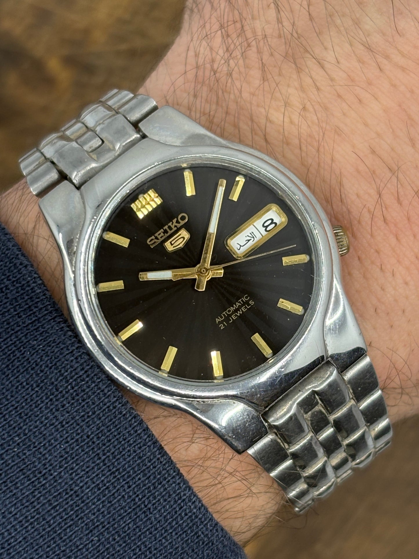 Seiko 5 Automatic (Black Dial, Arabic Day Wheel)