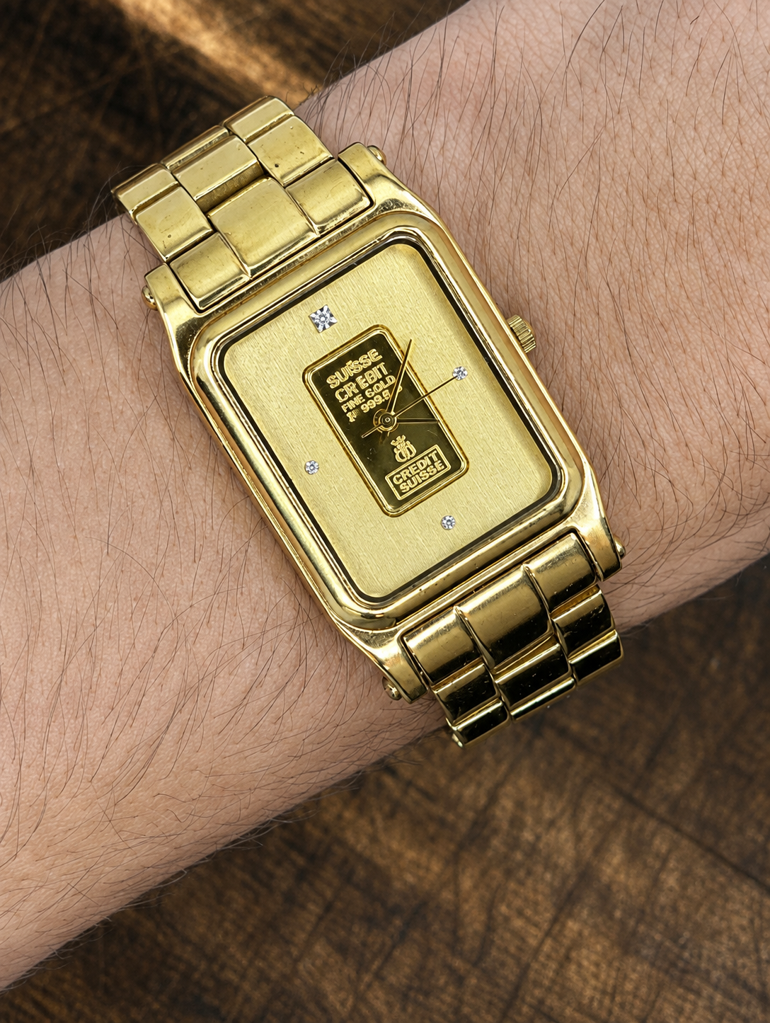 Vintage Gold Tone Playing Cards Quartz Watch | Rectangular Dress Watch | Bracelet Strap