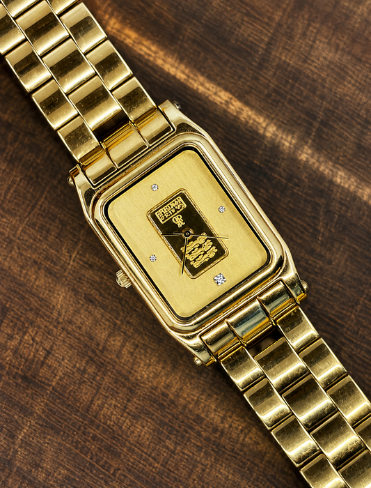 Vintage Gold Tone Playing Cards Quartz Watch | Rectangular Dress Watch | Bracelet Strap