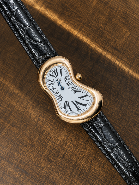 Salvador Dalí Melting Watch | Quartz | Surrealist Curved Case | Black Leather Strap