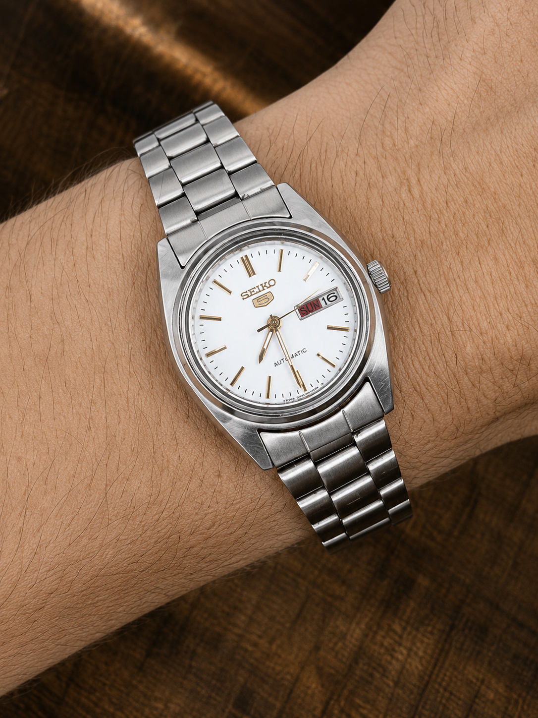 Vintage Seiko 5 Automatic Watch | Day-Date | Stainless Steel | White Dial | Japan