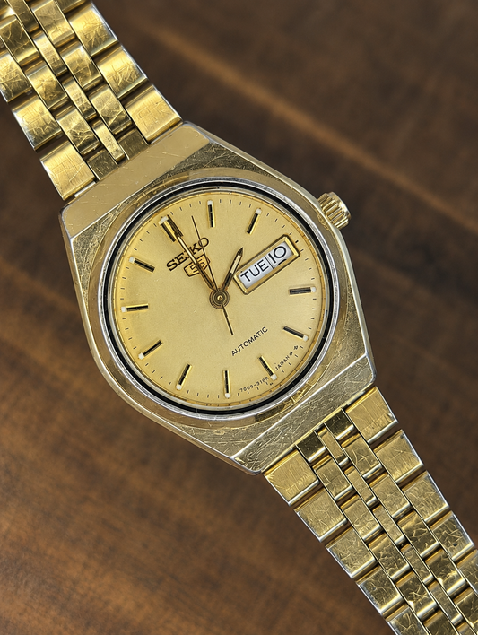 Vintage Seiko 5 Automatic Watch | Gold Tone | Day-Date | Japan Made