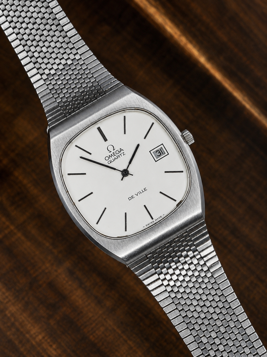 Vintage Omega De Ville Quartz Stainless Steel Watch | White Dial | Date | Swiss Made