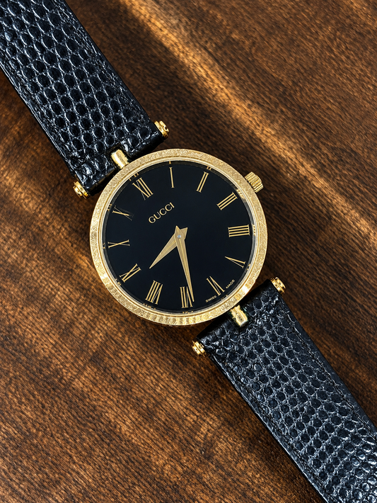 Vintage Gucci Gold-Plated Dress Watch | Black Roman Dial | Swiss Made | Quartz