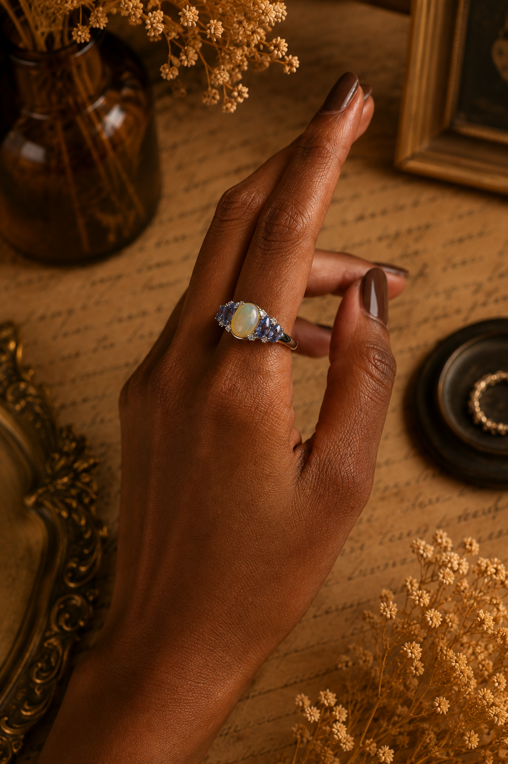 Welo Opal & Tanzanite Sterling Silver Ring