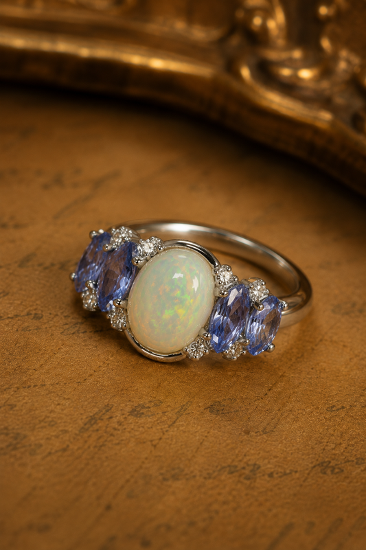 Welo Opal & Tanzanite Sterling Silver Ring