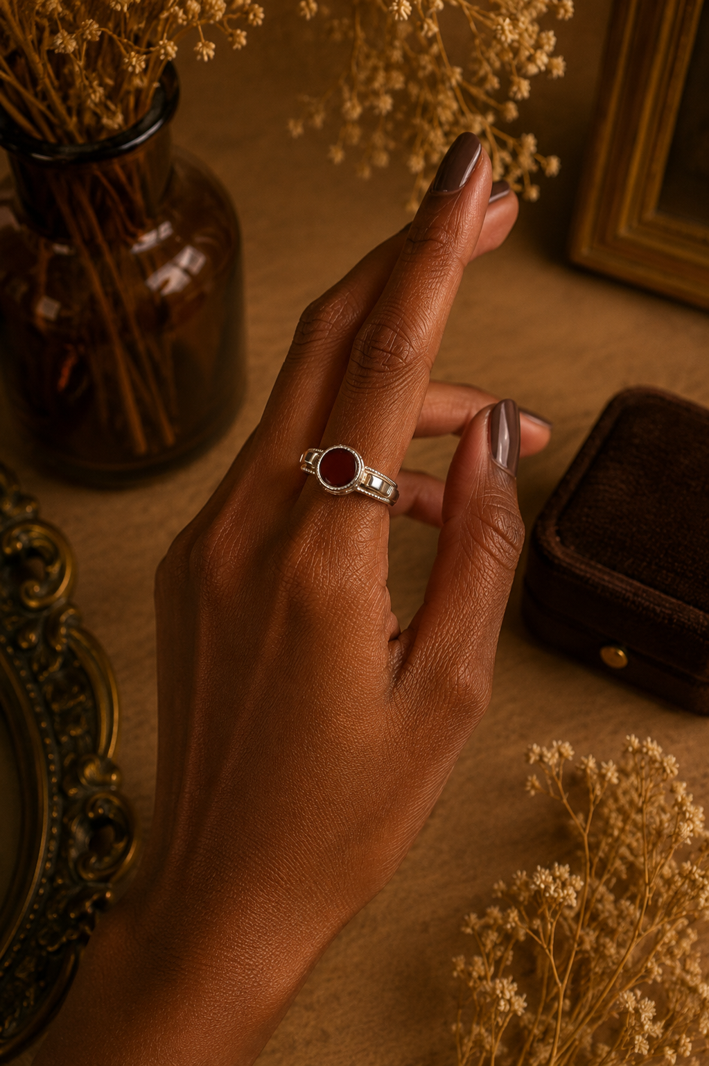 Sterling Silver Red Cabochon Ring