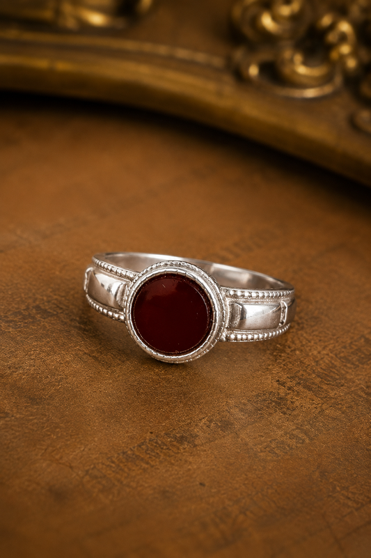 Sterling Silver Red Cabochon Ring