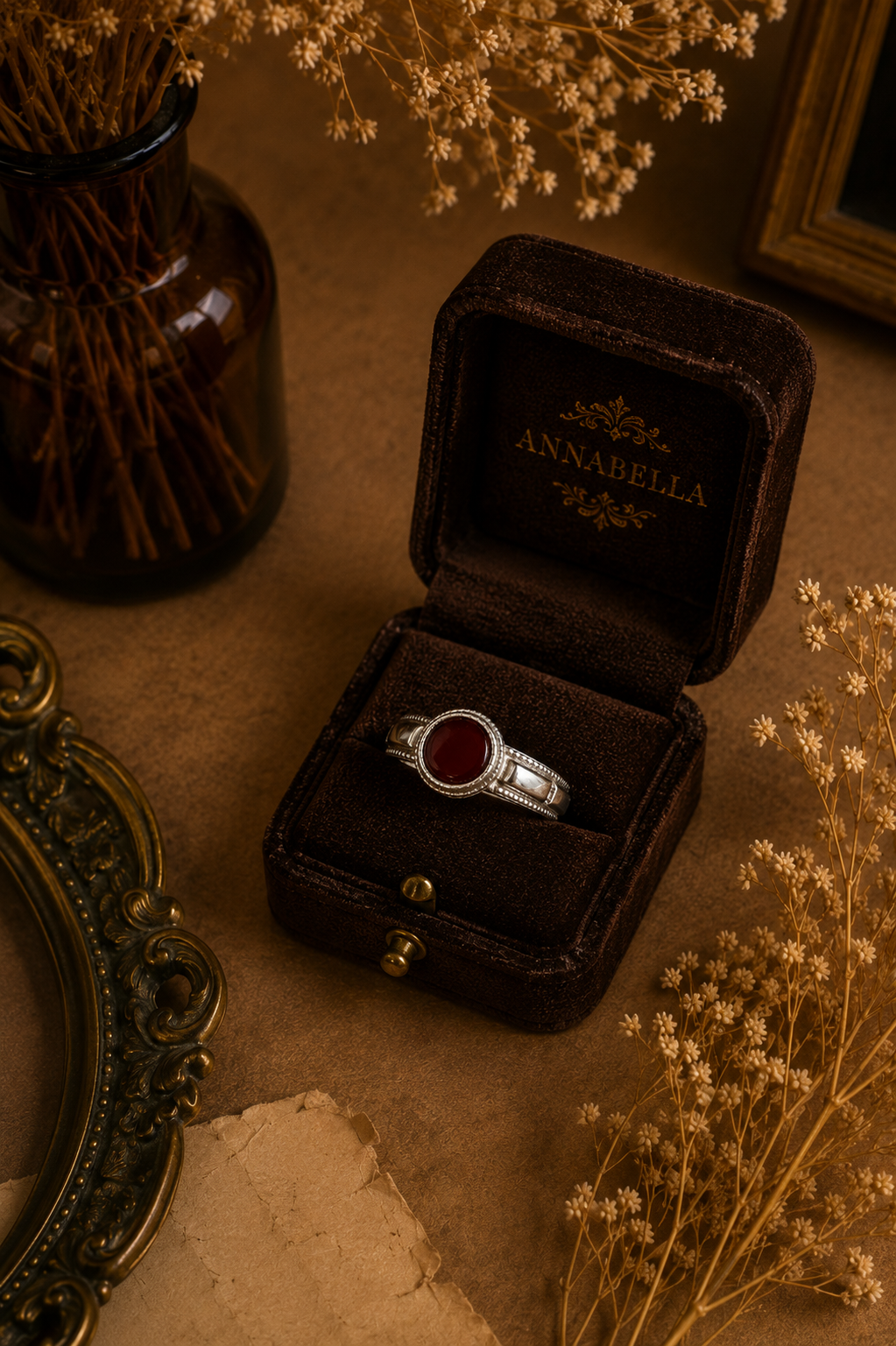 Sterling Silver Red Cabochon Ring