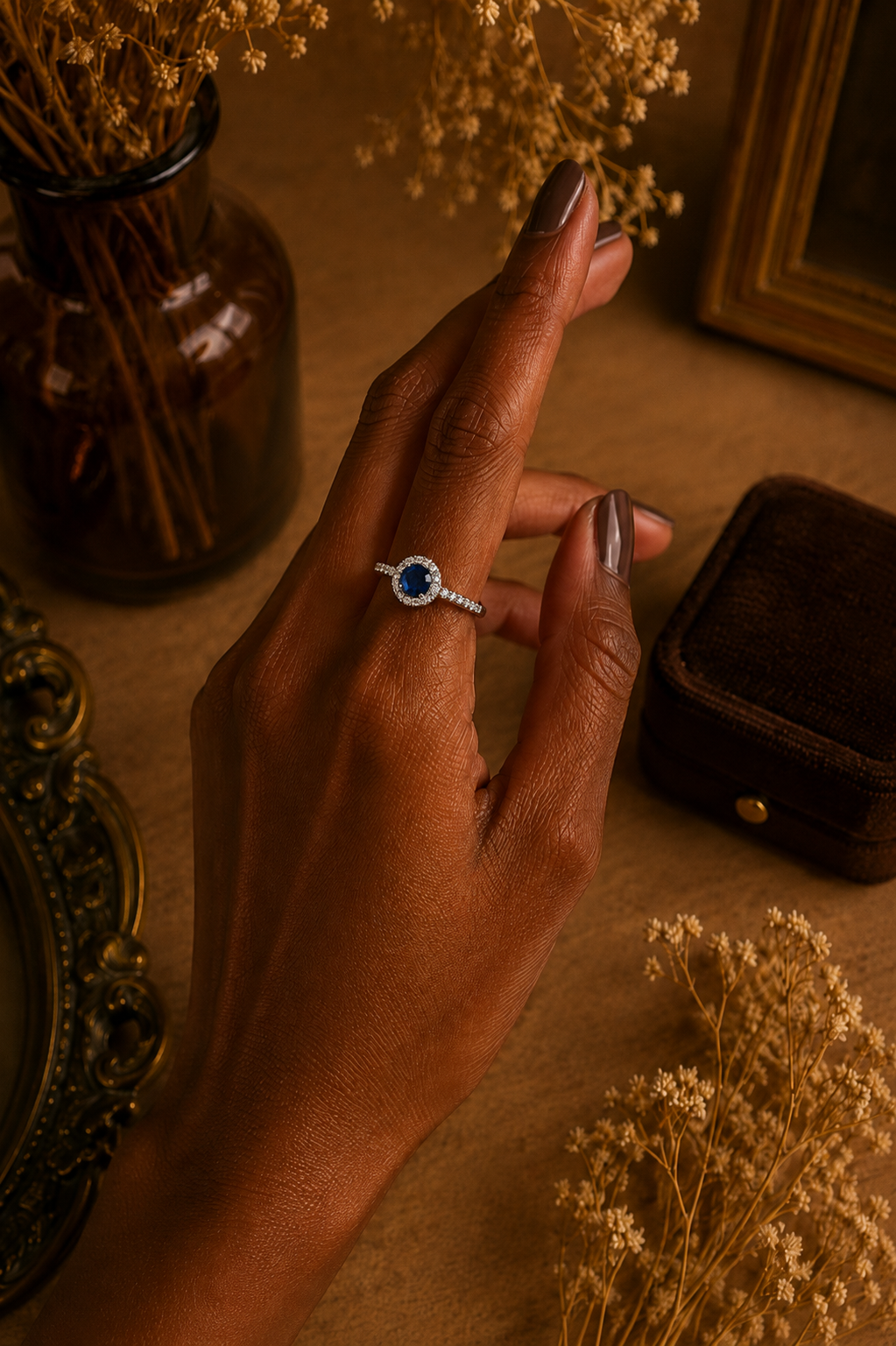 Sterling Silver Blue Stone Halo Ring