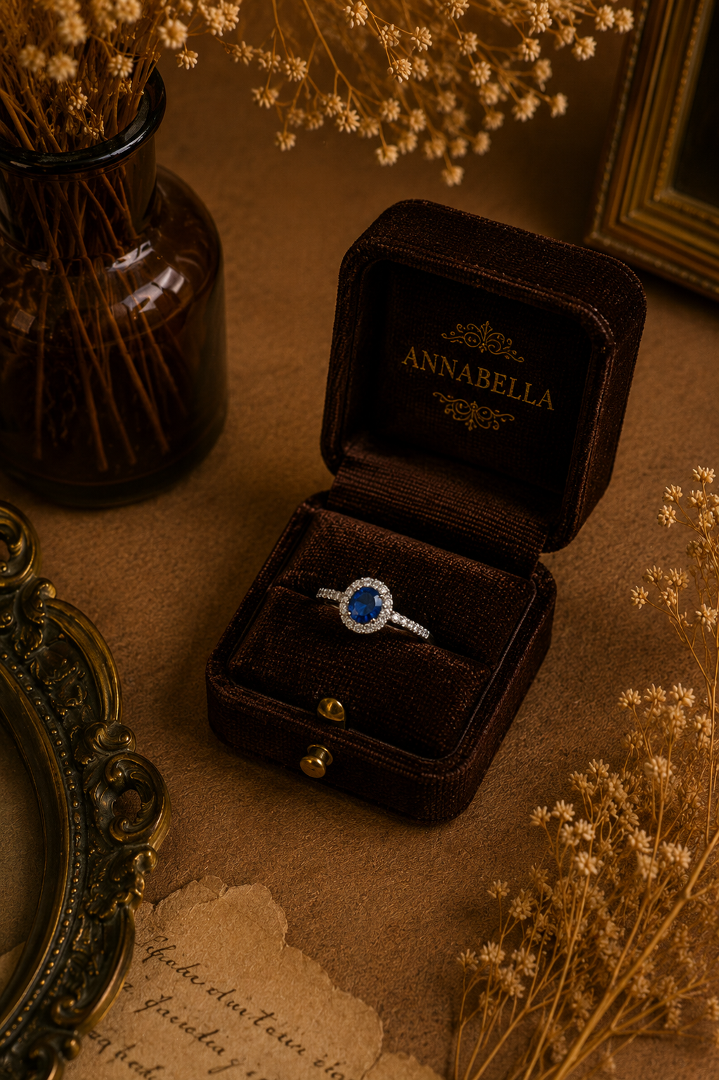 Sterling Silver Blue Stone Halo Ring