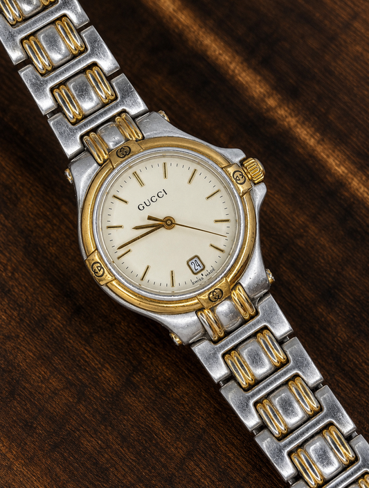 Vintage Gucci 9000L Two-Tone Quartz Watch | Ladies | Date | Swiss Made | Box & Papers