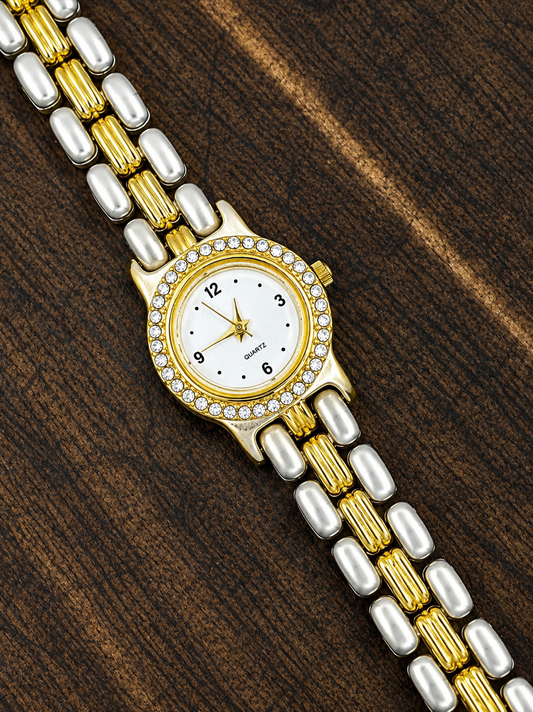 Vintage Joy Ladies Quartz Watch | Two-Tone Crystal Bezel | Dress Bracelet Watch