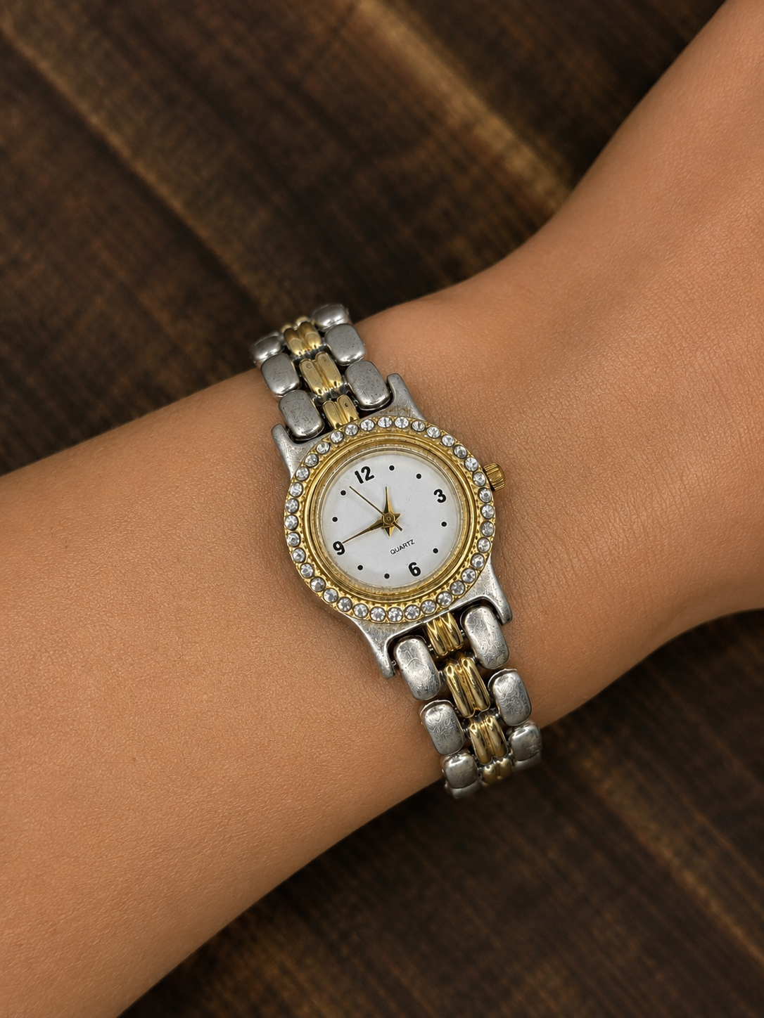 Vintage Joy Ladies Quartz Watch | Two-Tone Crystal Bezel | Dress Bracelet Watch
