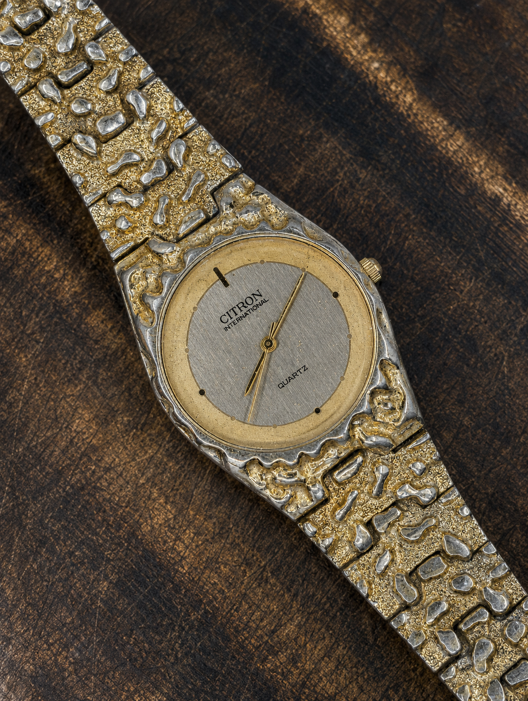 Vintage Citron International Ladies Quartz Watch | Gold & Silver Tone Jewellery Watch | Textured Bracelet | Statement Dress Watch