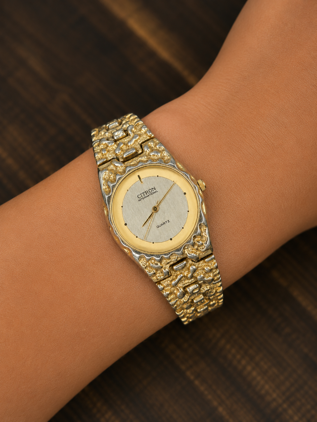 Vintage Citron International Ladies Quartz Watch | Gold & Silver Tone Jewellery Watch | Textured Bracelet | Statement Dress Watch